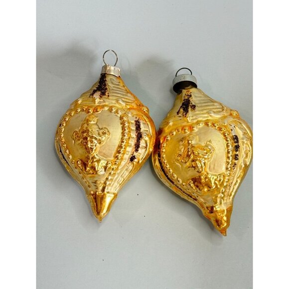 2 Antique Blown Glass Christmas Victorian Ornate Ornaments West Germany 4" - Picture 2 of 6